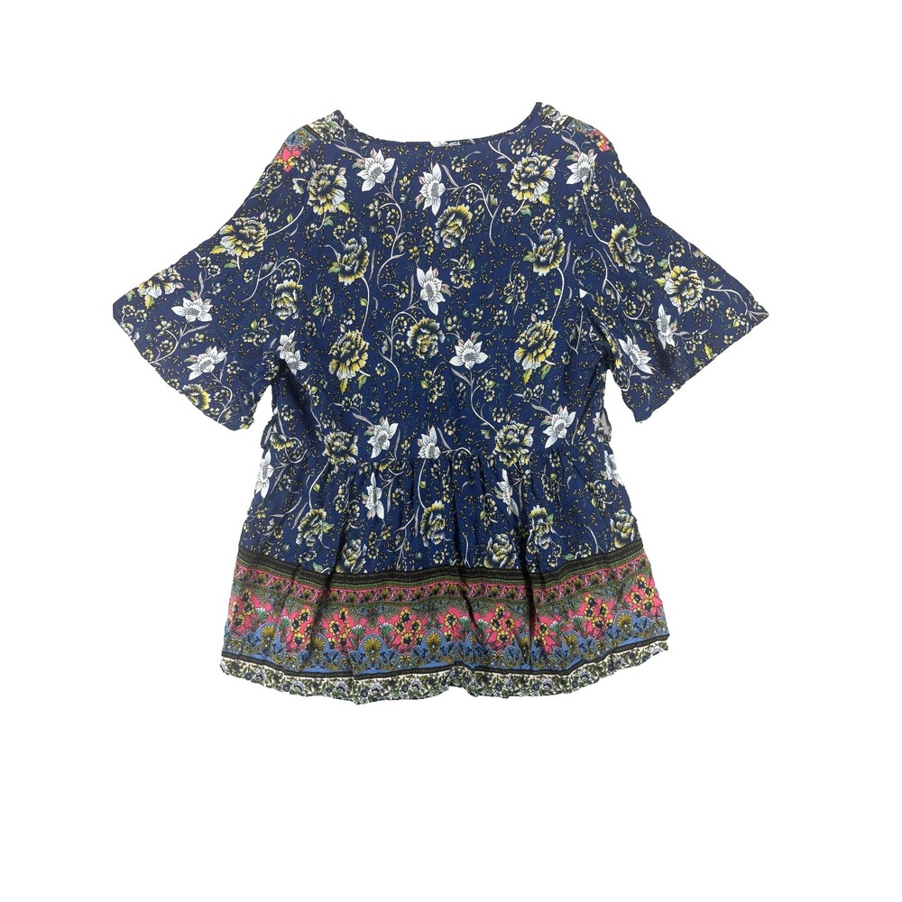 Boho Floral V Neck Tunic Festival Resort Top Blue Bell Sleeve Womens 18-20 Plus - Picture 9 of 13